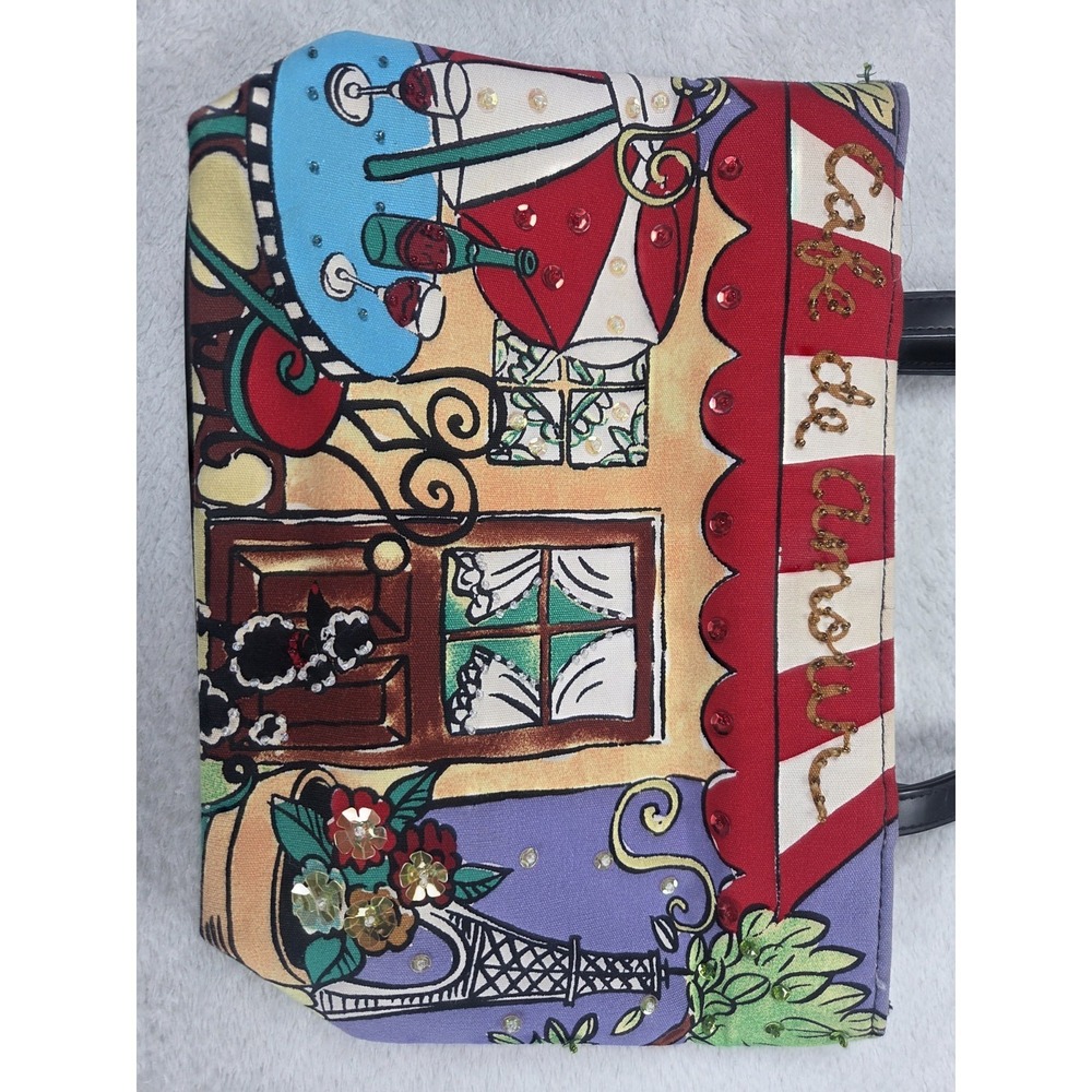 Y2K Paris Cafe Tote Bag Novelty Eiffel Tower Print Rhinestone Sequin Purse - Picture 2 of 15